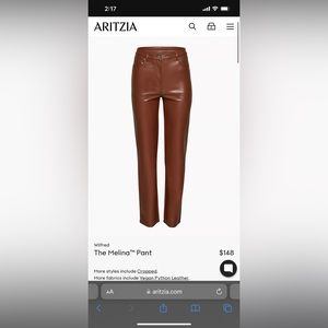 Aritizia Wilfred Melina pants cognac$black size 12